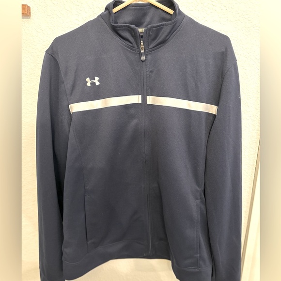 Navy blue and white Under Armour athletic zip up. Size L - Picture 1 of 5